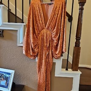 Fashion Nova Orange Sequin Prom Dress
